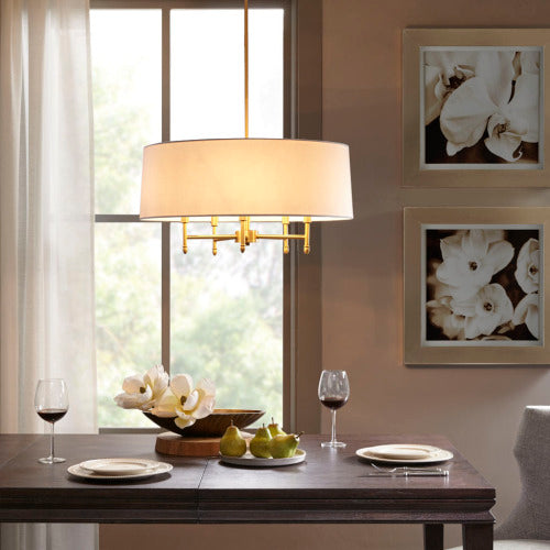 5-Light Gold Drum Shade Chandelier — Restaurant Dining Room — view 1