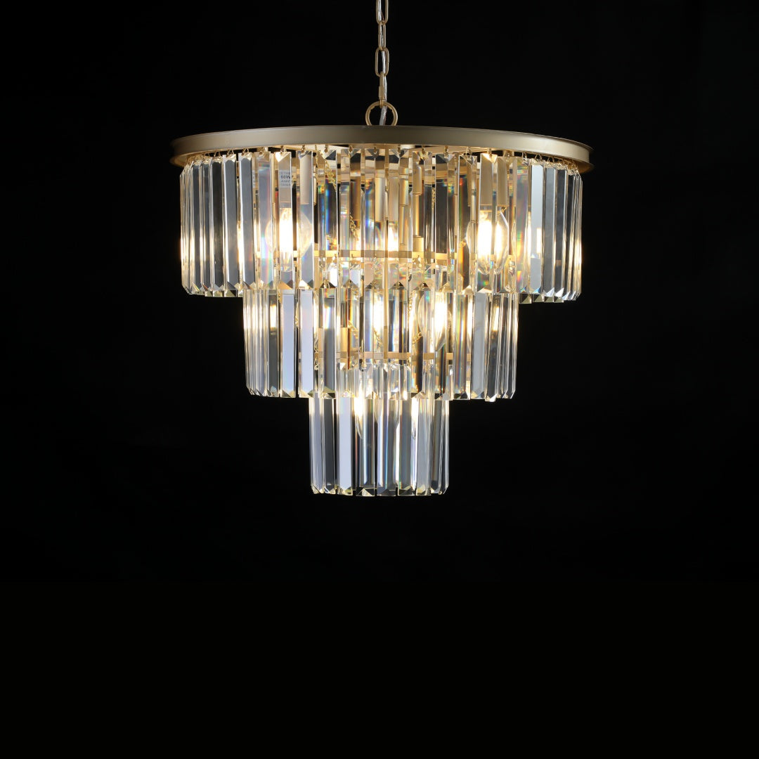 7-Light Gold 3-Tier Crystal Chandelier for Restaurant Dining Rooms — view 4