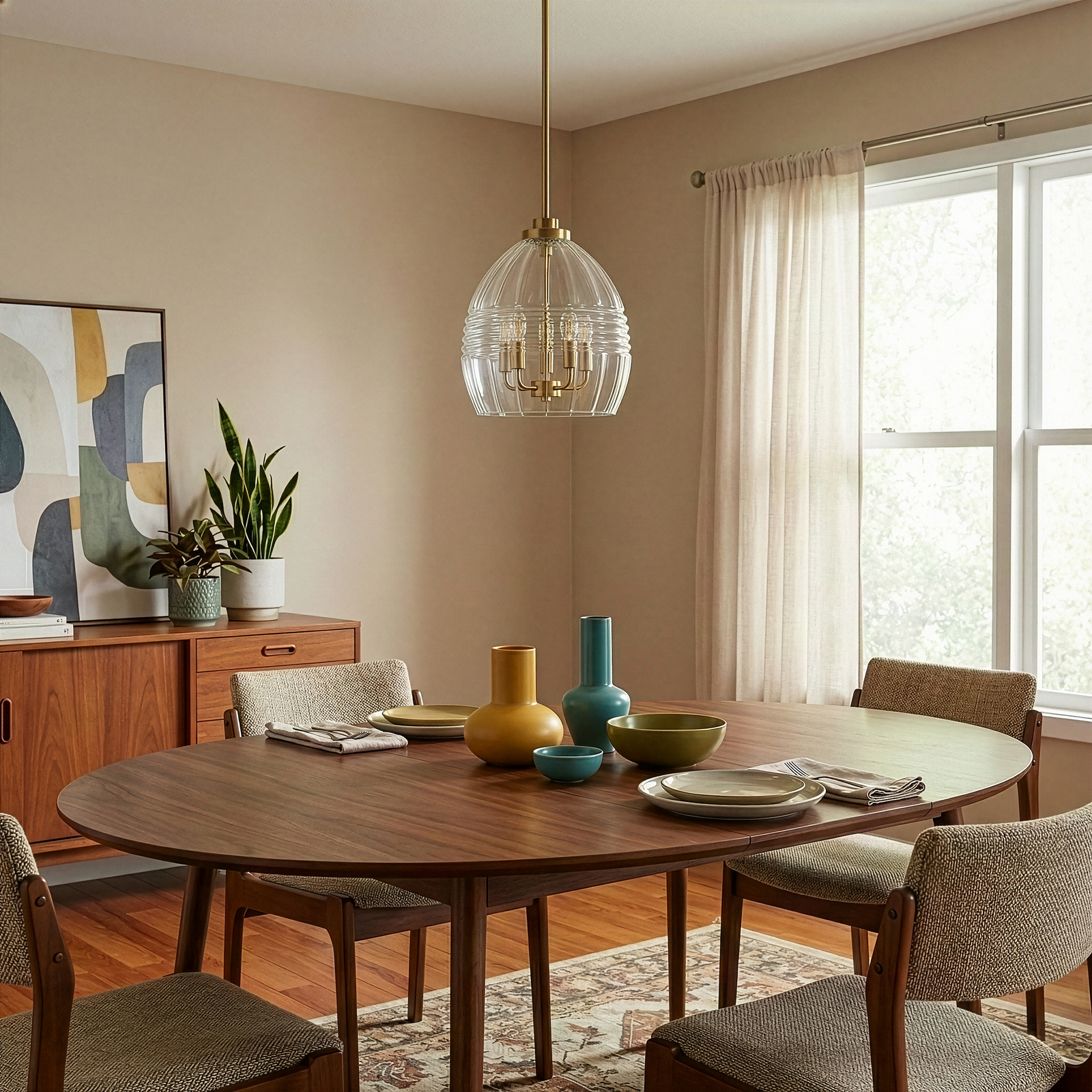 Zen Satin Brass 5-Light Clear Glass Pendant for Restaurant Dining Tables — view 2