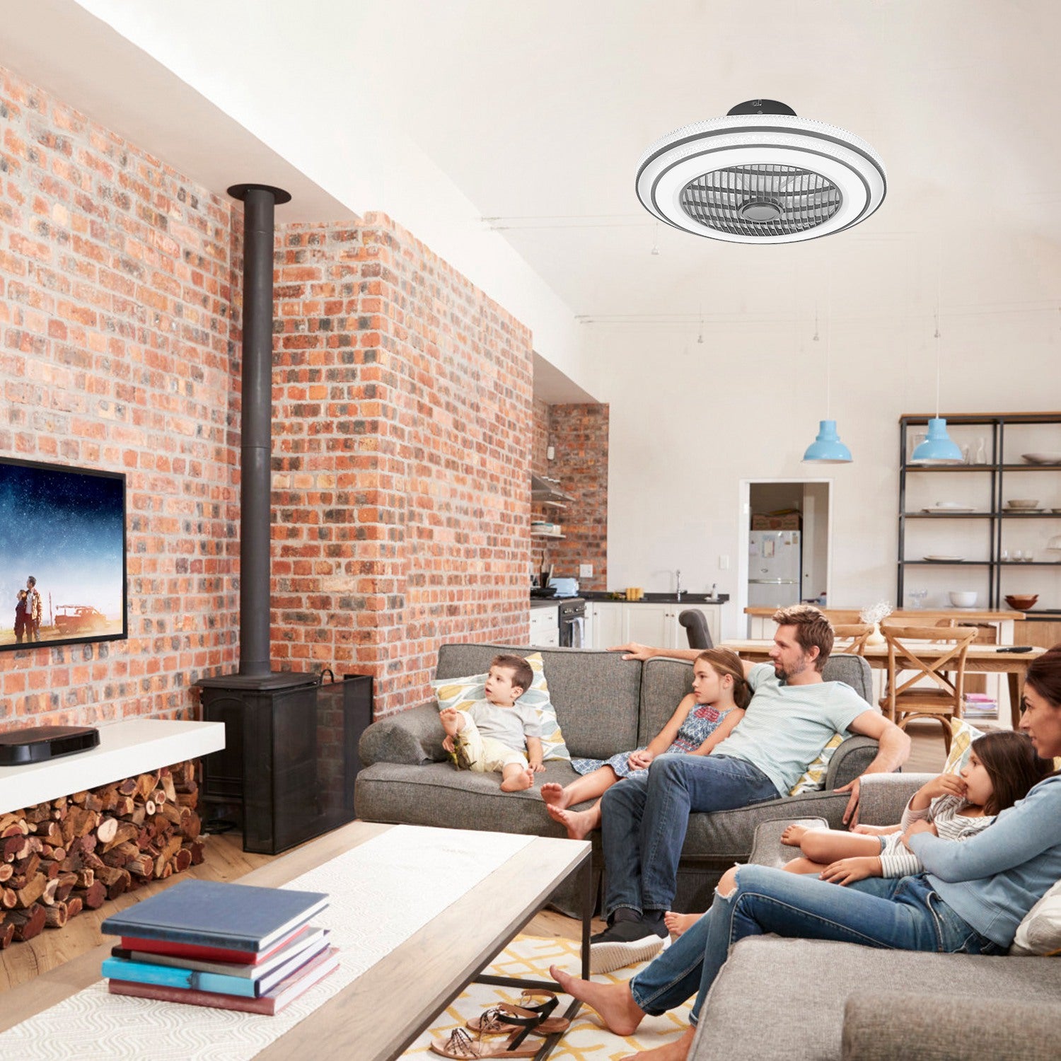 20.5-Inch Black Ceiling Fan with 30W LED — Restaurant Dining — view 8