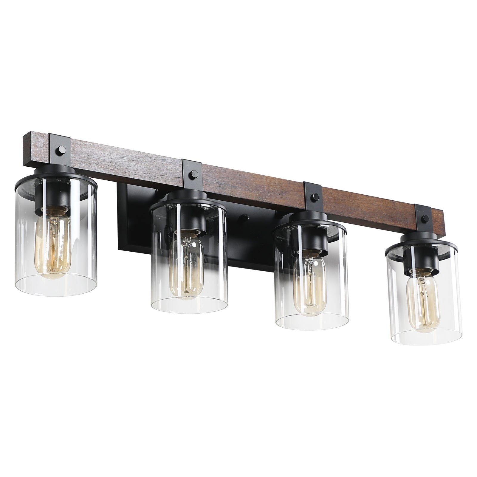 Rustic 4-Light Glass and Wood Vanity Sconce for Restaurant Restrooms — view 7