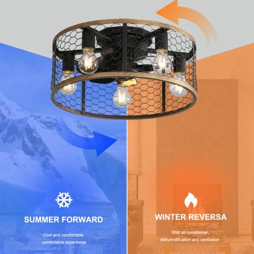 20-Inch Black Caged Ceiling Fan with LED — Restaurant Dining — view 4