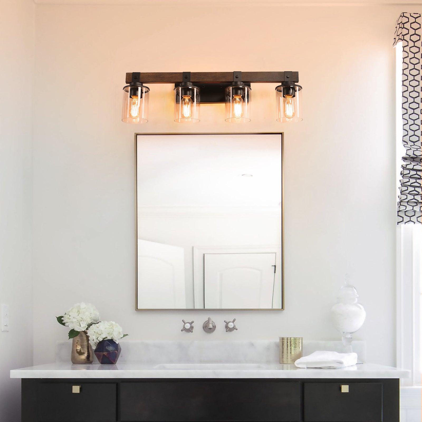 Rustic 4-Light Glass and Wood Vanity Sconce for Restaurant Restrooms — view 4