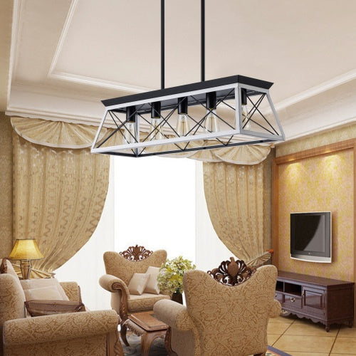White and Charcoal Five-Light Farmhouse Chandelier for Restaurant Dining Rooms, Banquette Areas, and Warm Hospitality Interiors — view 5