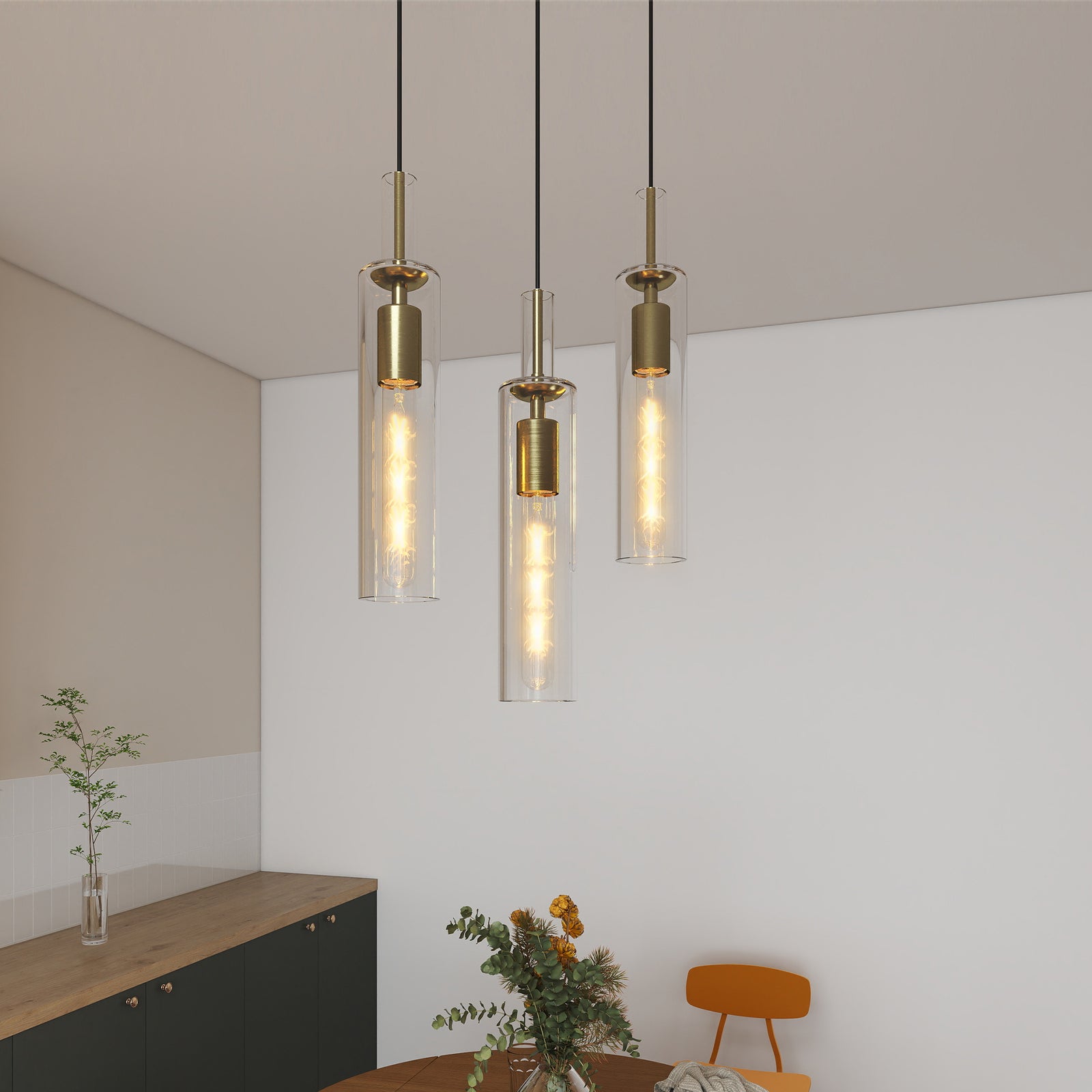 3-Pack Gold Pendant Lights with Clear Glass for Restaurant Dining Tables — view 2