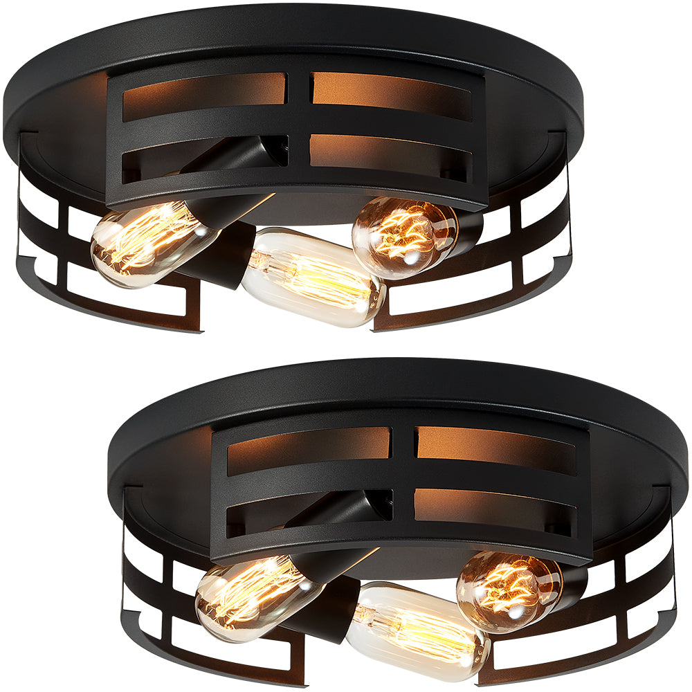 2-Light Black Flush Mount Ceiling Fixture for Restaurant Hallways — view 6