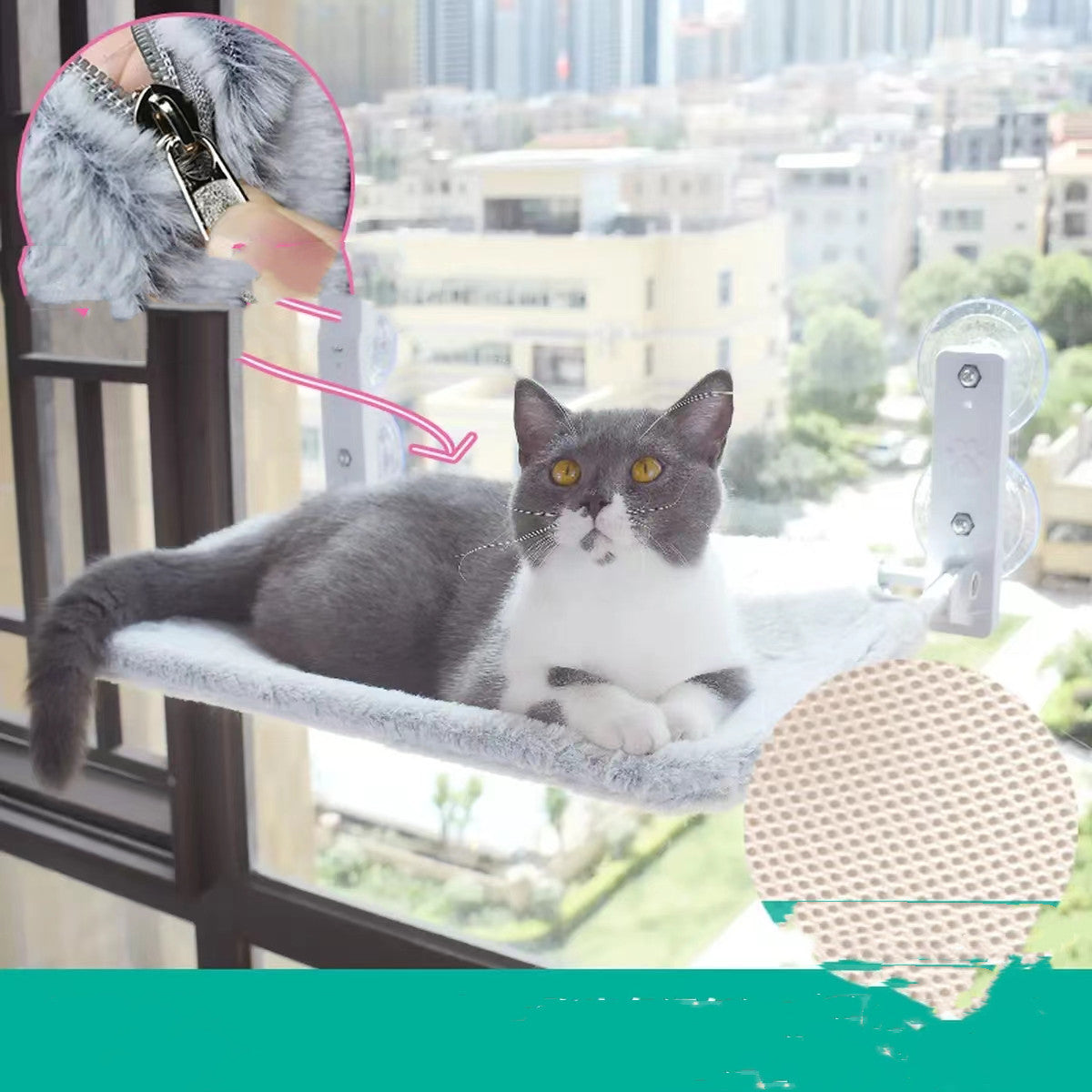 Suction-Mounted Window Perch for Cat Cafés, Street-Facing Lounges, and Elevated Guest Viewing Zones — view 4
