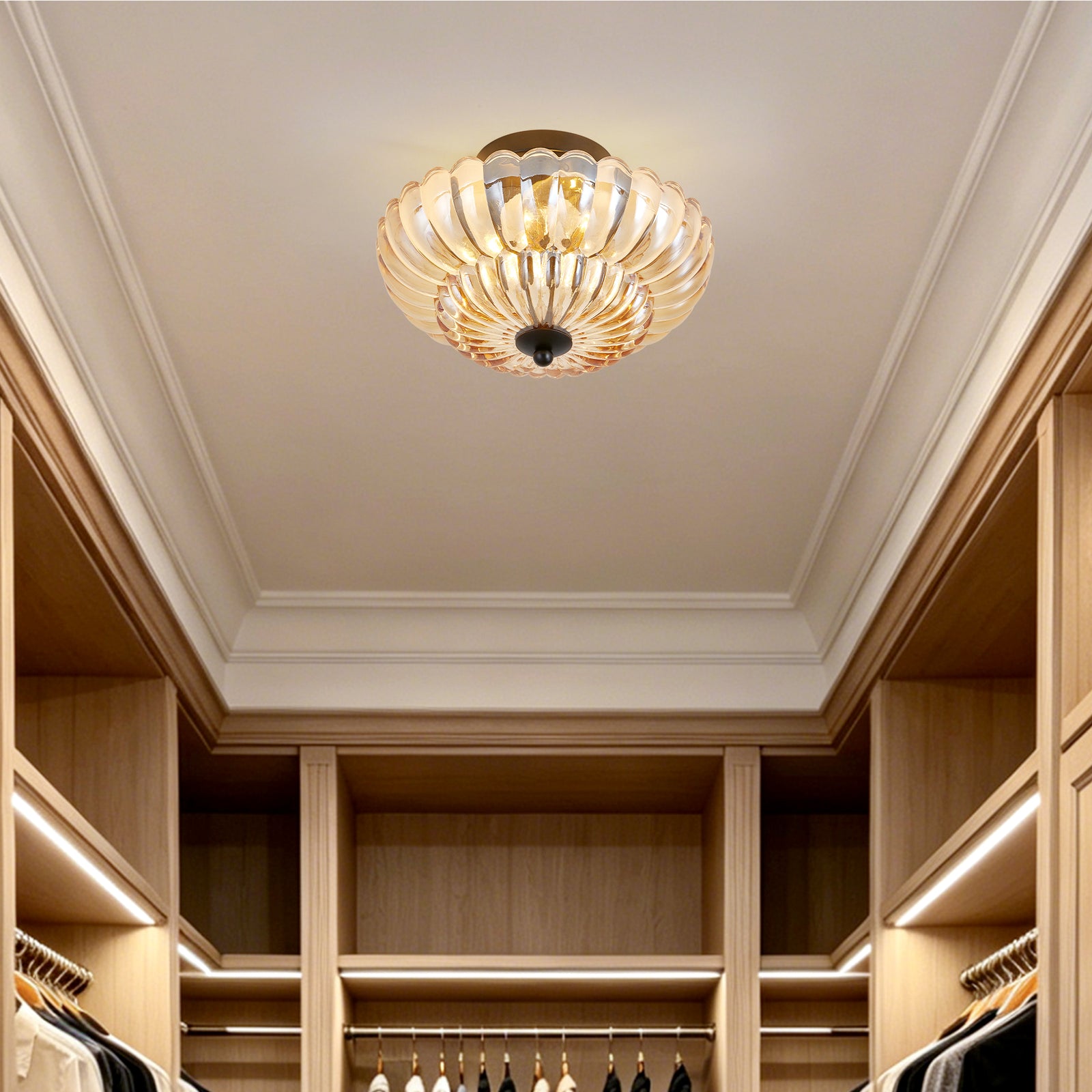 Amber-Glass 3-Bulb Flush Ceiling Light — Modern Dining Room — view 6