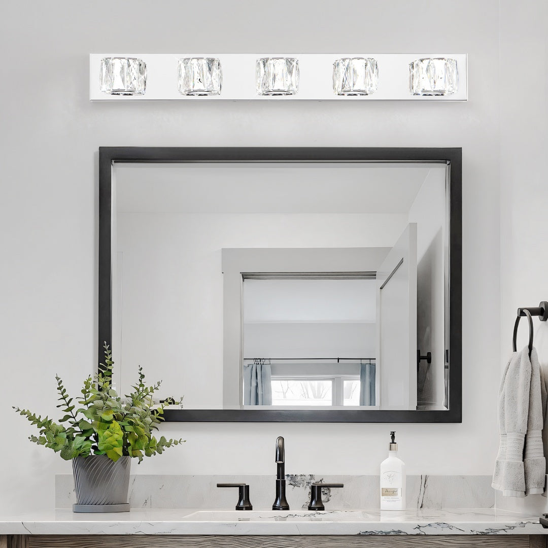 Chrome 5-Light LED Crystal Wall Sconce for Restaurant Restrooms and Hallways — view 1