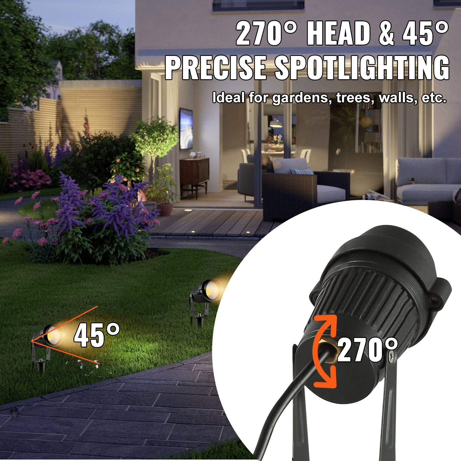 12-Pack Low-Voltage Warm-White Landscape Spotlights — Restaurant Pathway — view 2