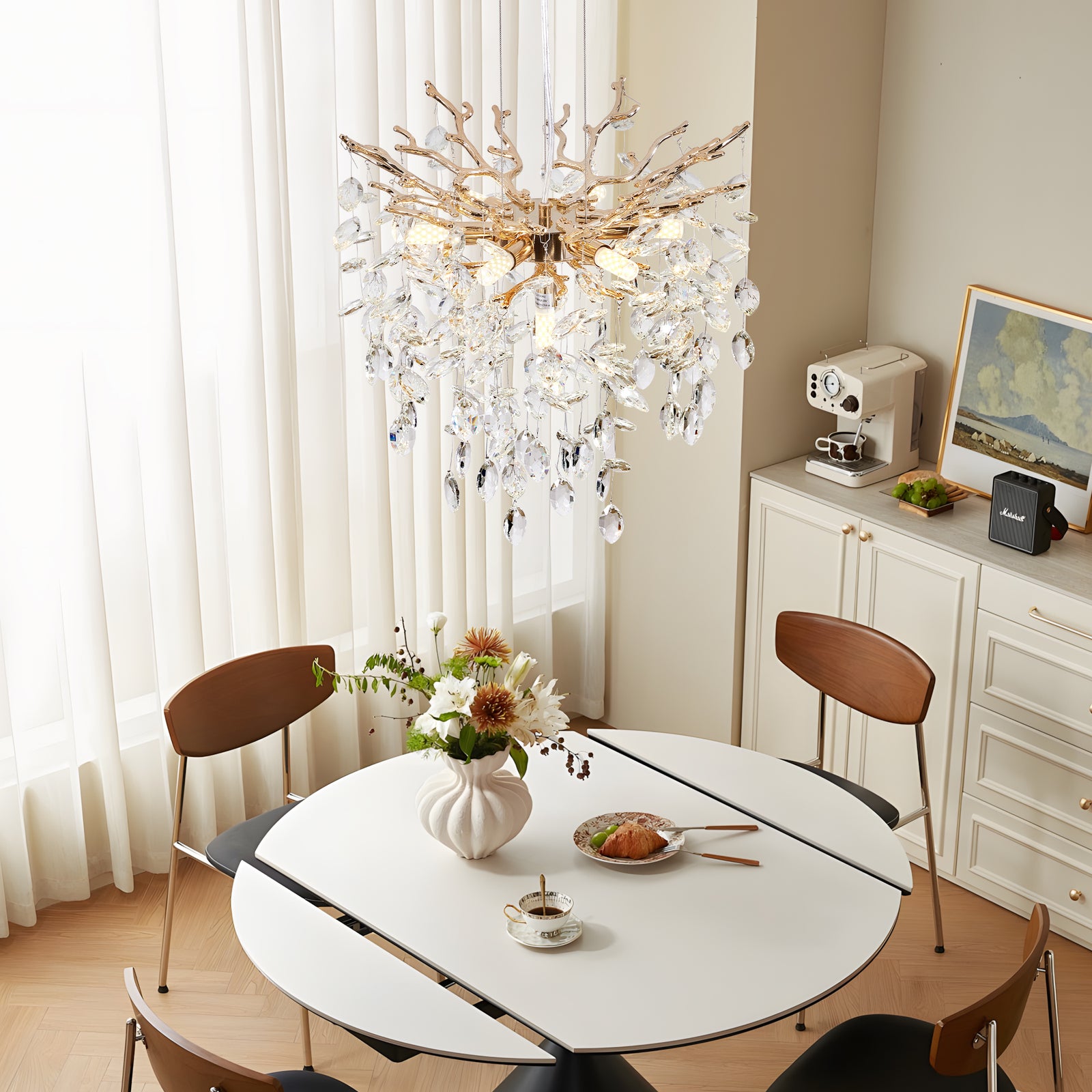18-Inch Gold Tree-Branch 7-Light Crystal Chandelier for Restaurant Dining Rooms — view 5