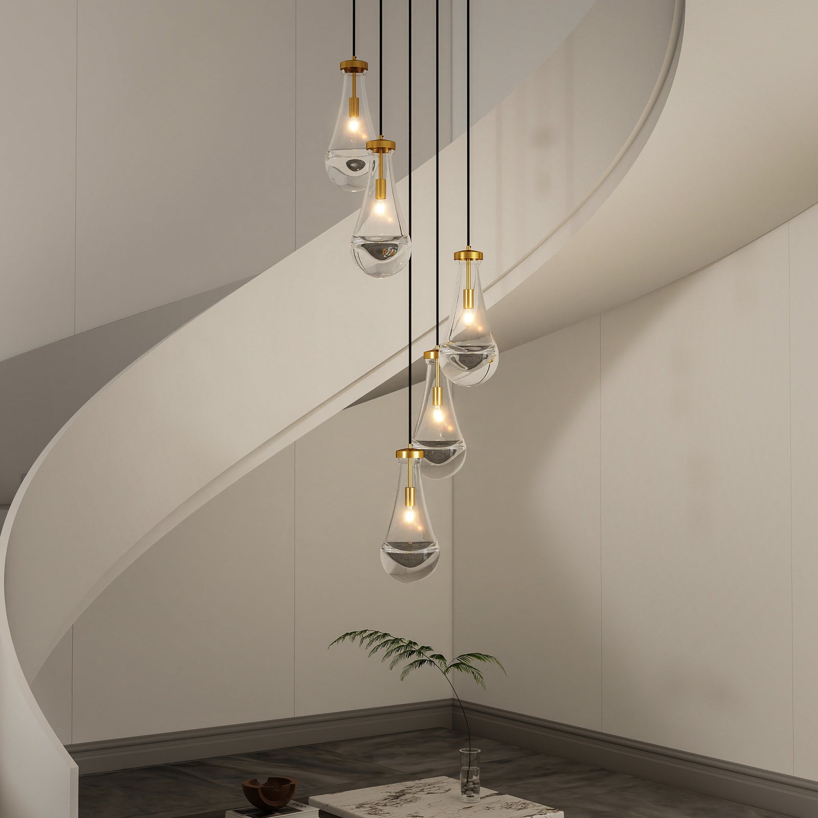 5-Light Brass Cluster Pendant Chandelier — Restaurant Dining — view 1