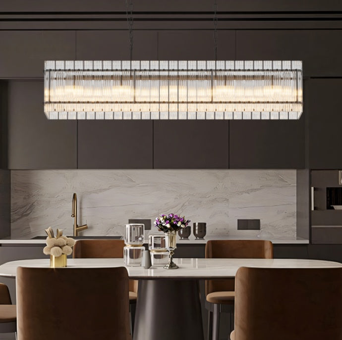 10-Light Black Rectangular Crystal Chandelier — Restaurant Dining — view 1