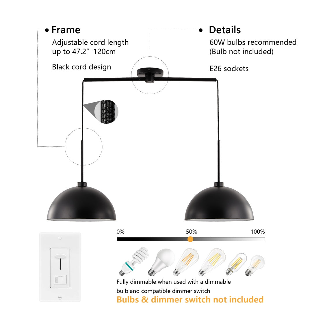 41-Inch Matte Black Double Pendant Light for Restaurant Tables and Kitchen Islands — view 7