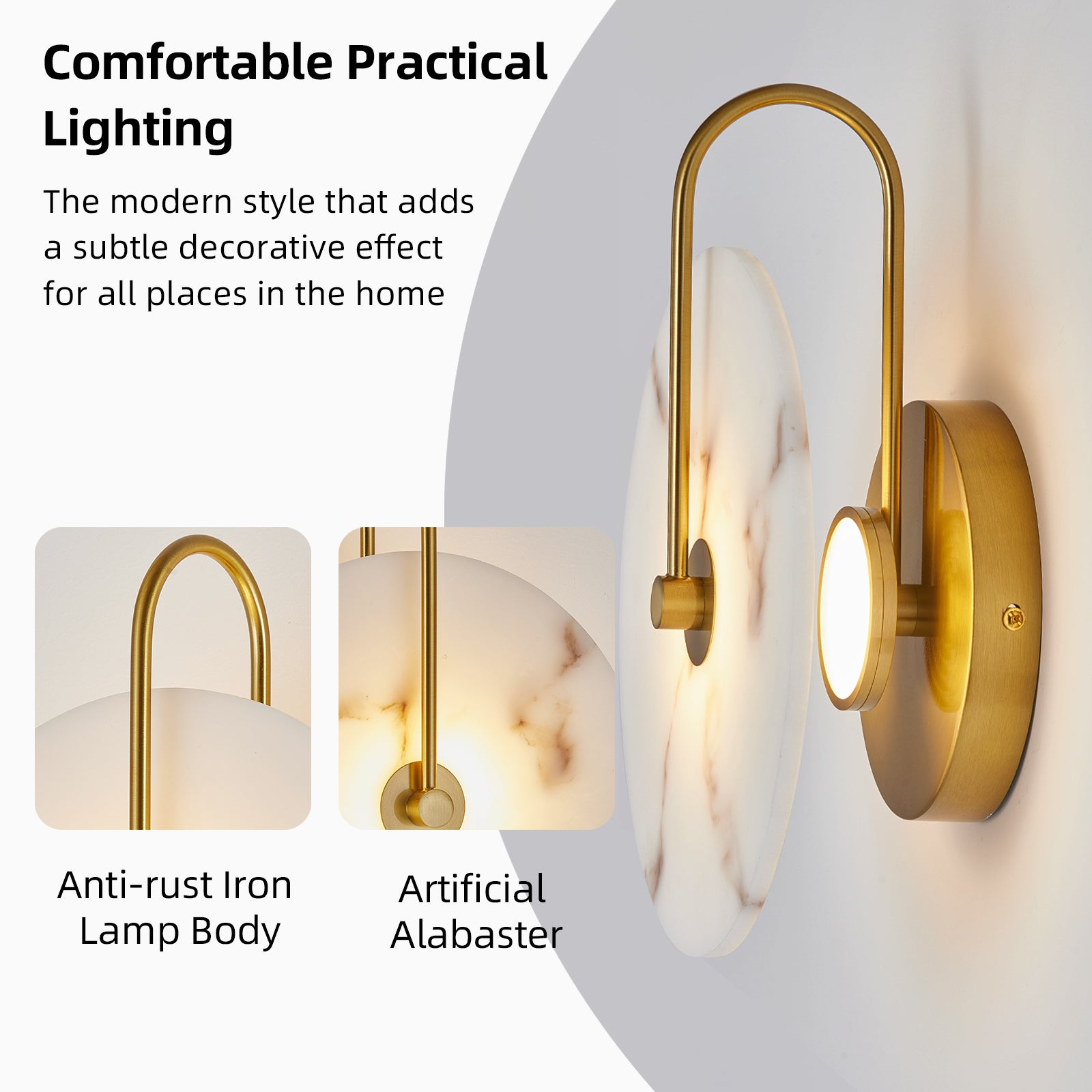 Gold Natural-Marble Wall Sconce — 9.8-Inch Dining Accent — view 8