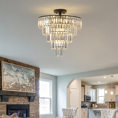 Large Contemporary Black Crystal Chandelier for Restaurant Dining Rooms — view 9