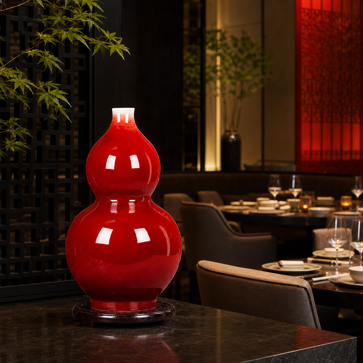 Resto Glow AI product image 2026-08-03 — restaurant view — Large Langhong-Glazed Restaurant Vase