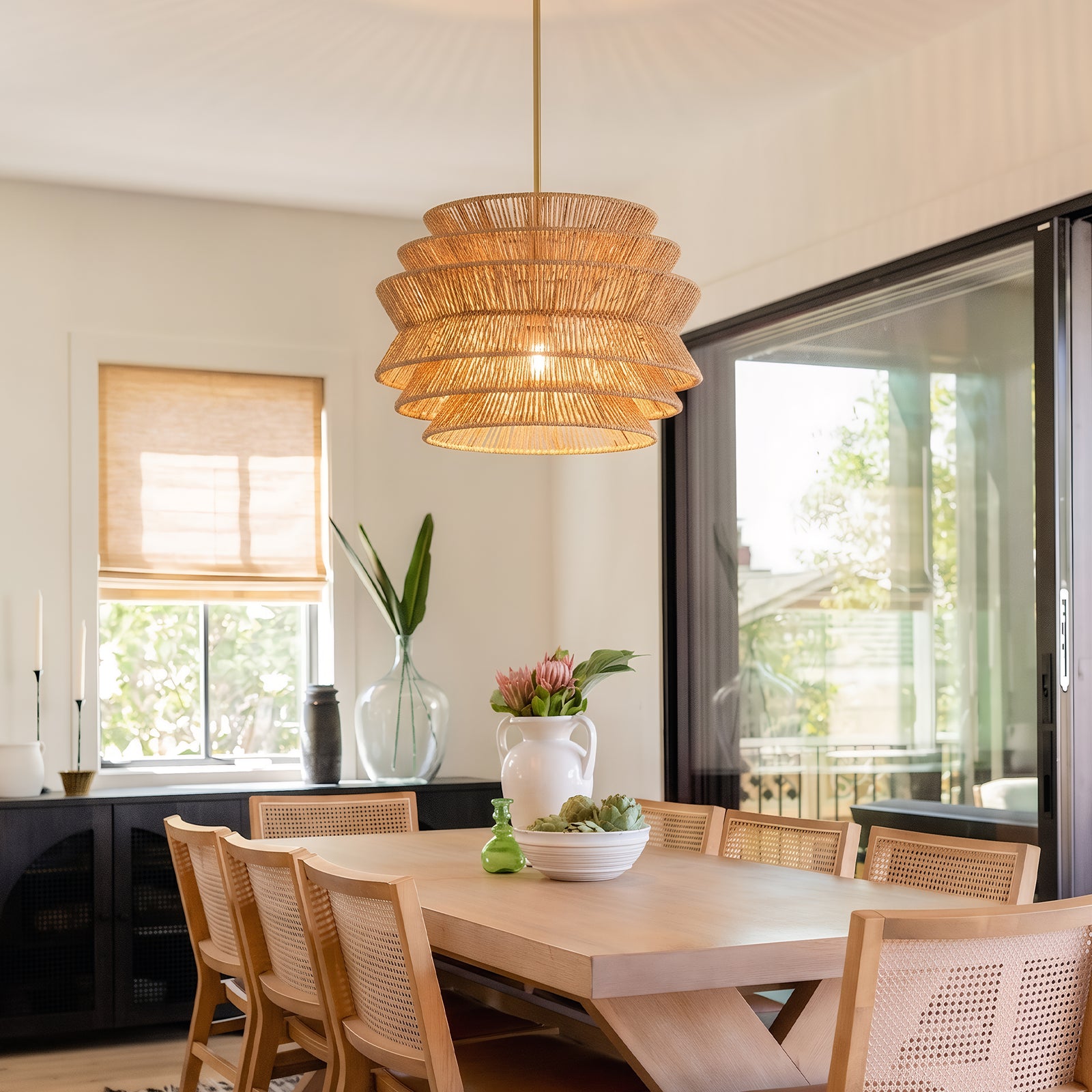 Brown Woven Rattan Pendant Light — 17.3-Inch Dining Accent — view 5