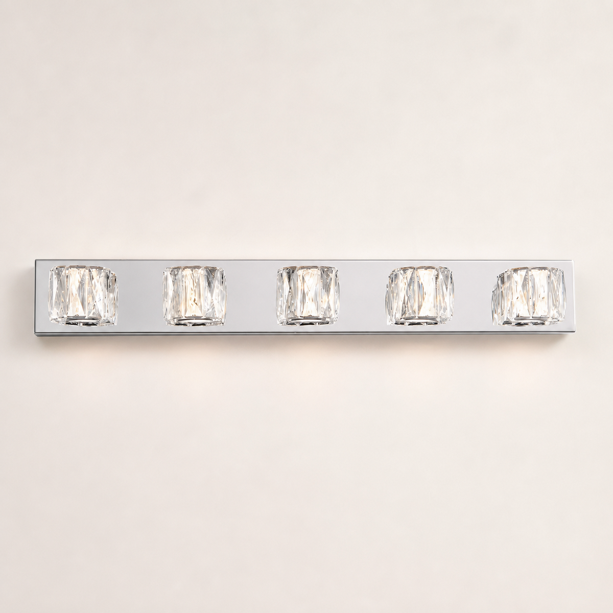 Resto Glow AI product image 2026-08-03 — clean background — Chrome 5-Light LED Crystal Wall Sconce for Restaurant Restrooms and Hallways