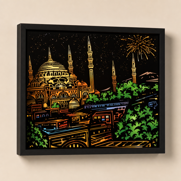 Resto Glow AI product image 2026-08-03 — clean background — City Night Scene Restaurant Wall Art
