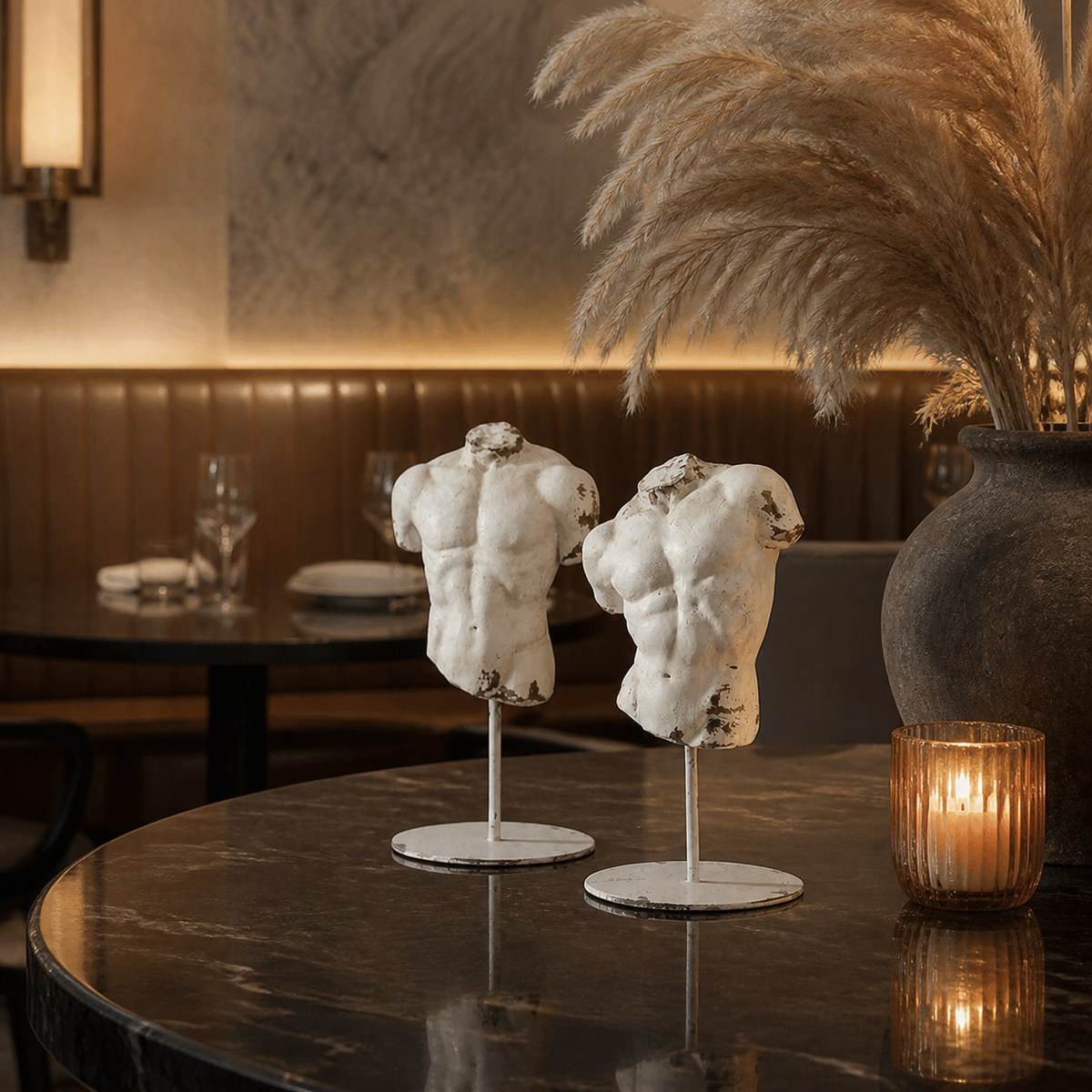 Resto Glow AI product image 2026-08-03 — restaurant view — Half-Body Plaster Figurine Sculpture
