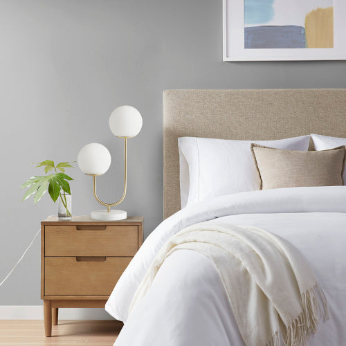 Modern Gold & White Globe Table Lamp — Two-Light Restaurant Accent — view 6