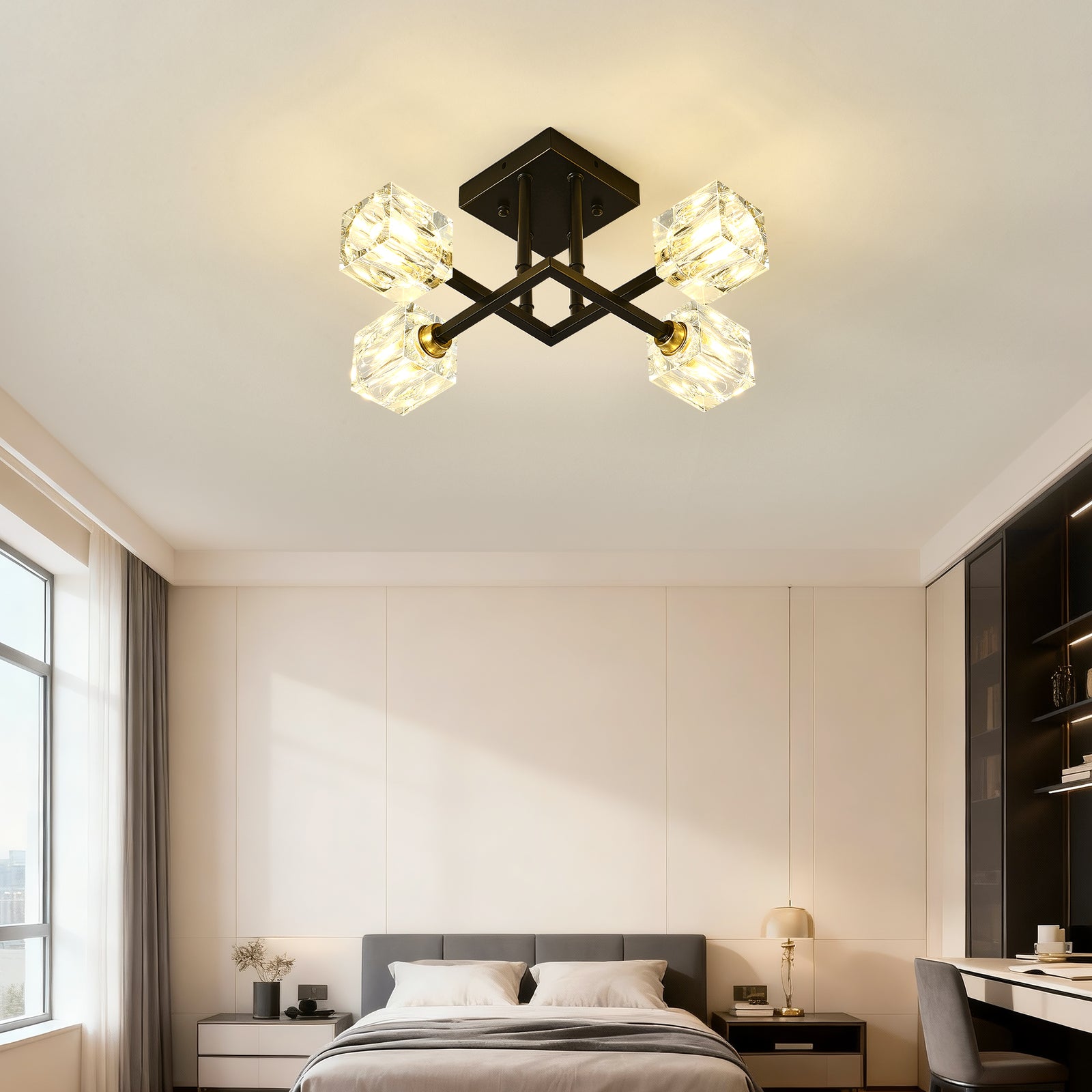 Matte Black 4-Light Crystal Ceiling Fixture for Restaurant Dining Rooms — view 1