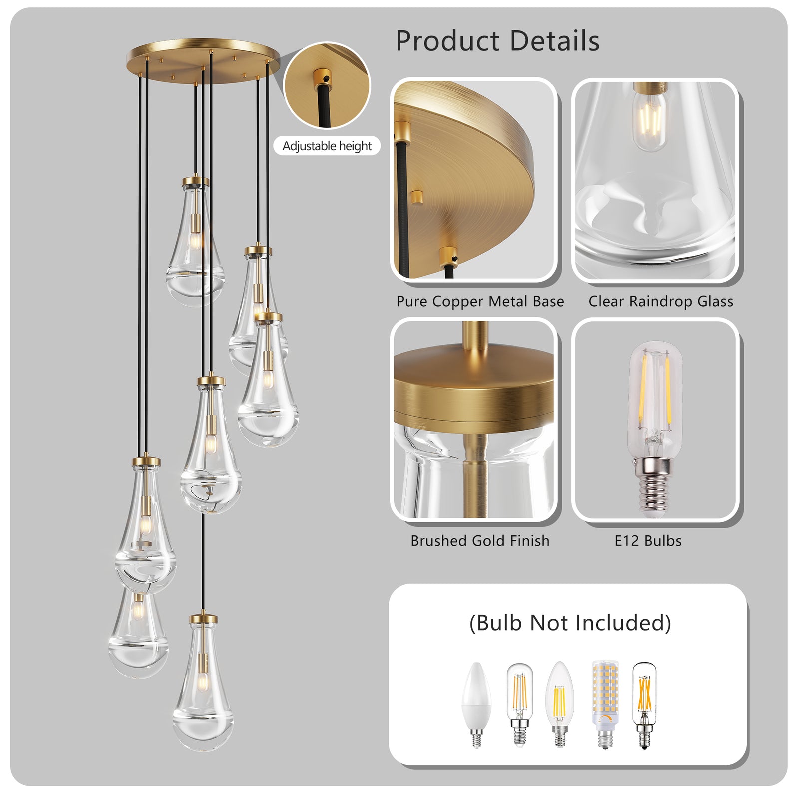 Seven-Light Brass Linear Pendant Chandelier for Restaurant Dining Rooms — view 2