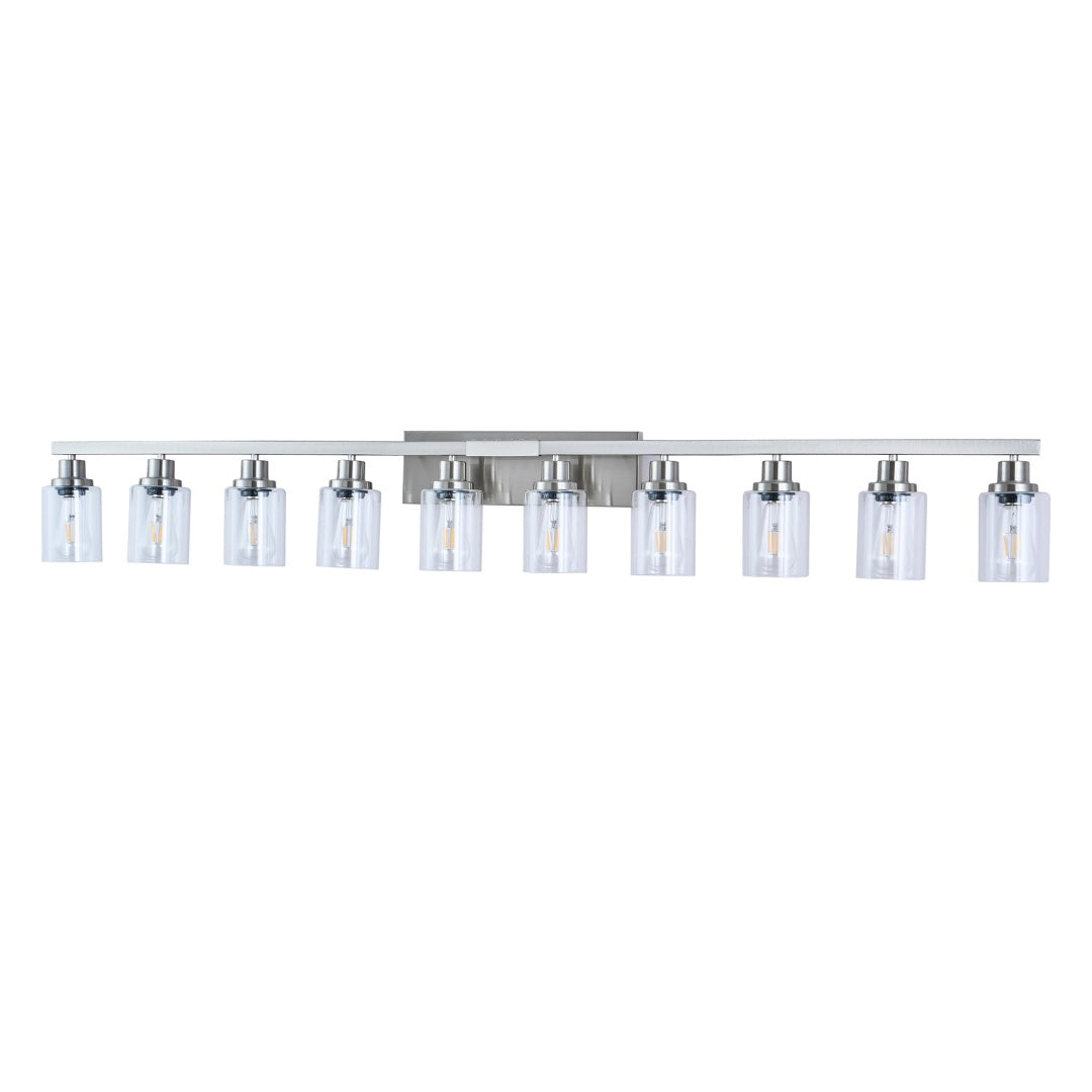 Brushed-Nickel 10-Light Clear-Glass Vanity — Restaurant Washroom — view 5
