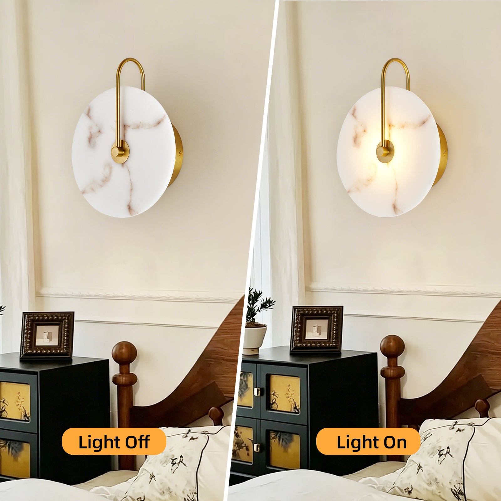 Gold Natural-Marble Wall Sconce — 9.8-Inch Dining Accent — view 3