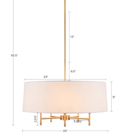 5-Light Gold Drum Shade Chandelier — Restaurant Dining Room — view 4