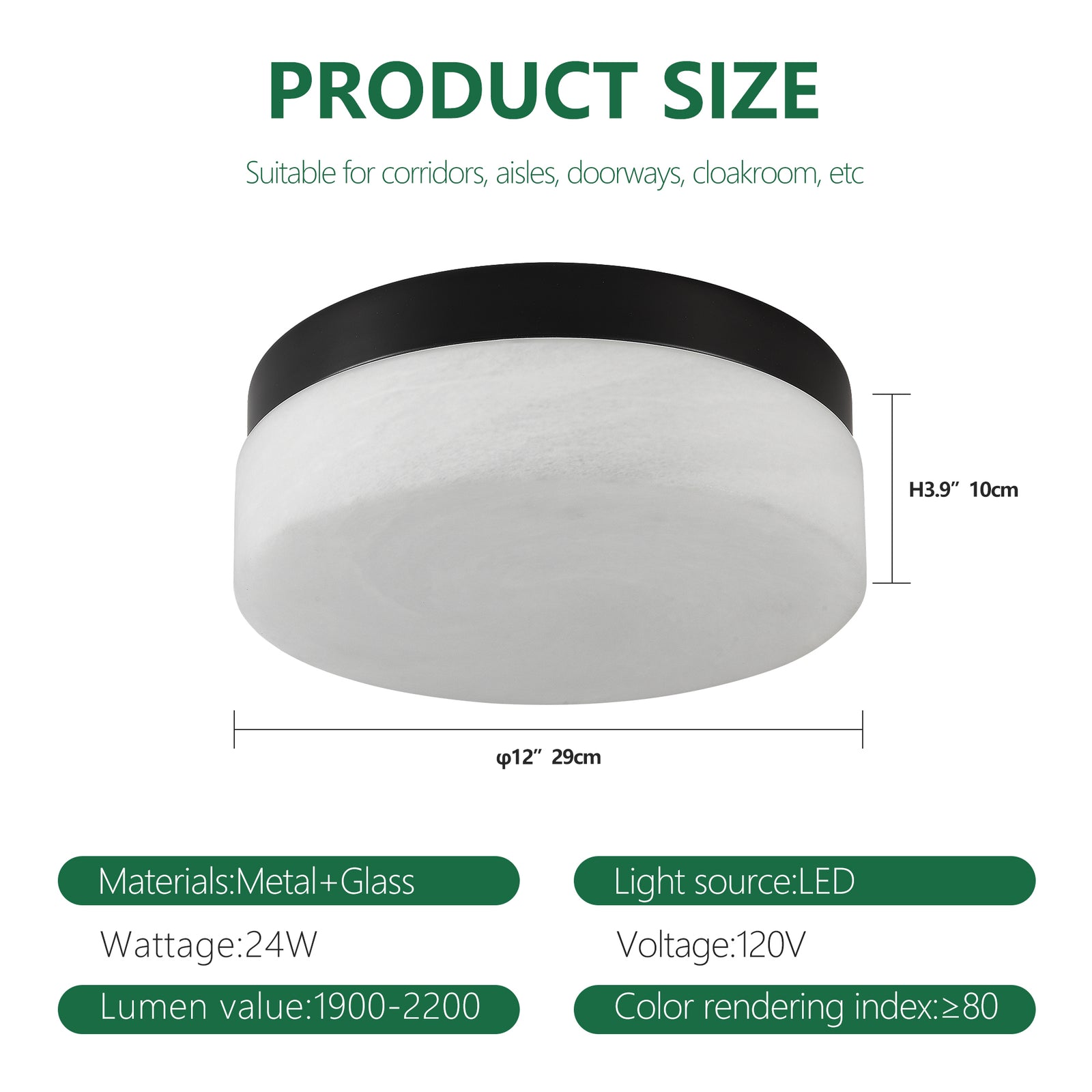 12-Inch Black 24W LED Flush-Mount Ceiling Light for Restaurant Dining Rooms — view 9