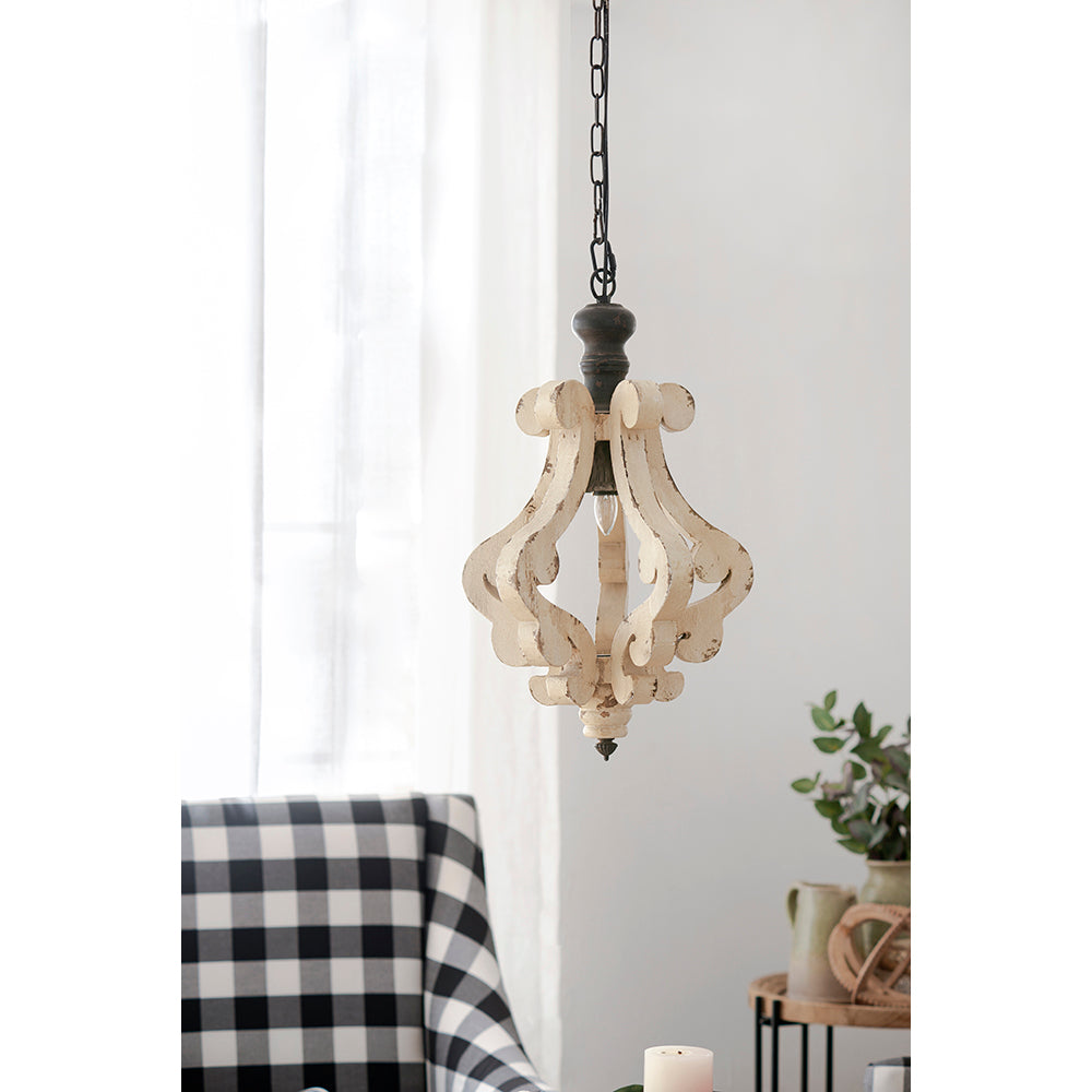 Antique Cream Wood Chandelier — 83-Inch Restaurant Dining Feature — view 6