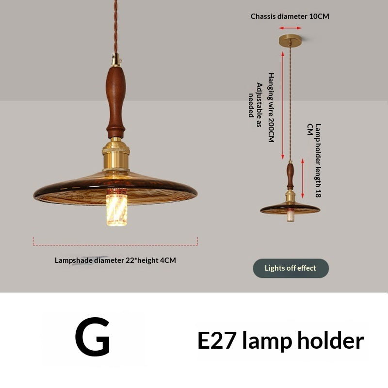 Nordic Retro Restaurant Chandelier Walnut Wood French Brass Glass Pendant Light — view 10