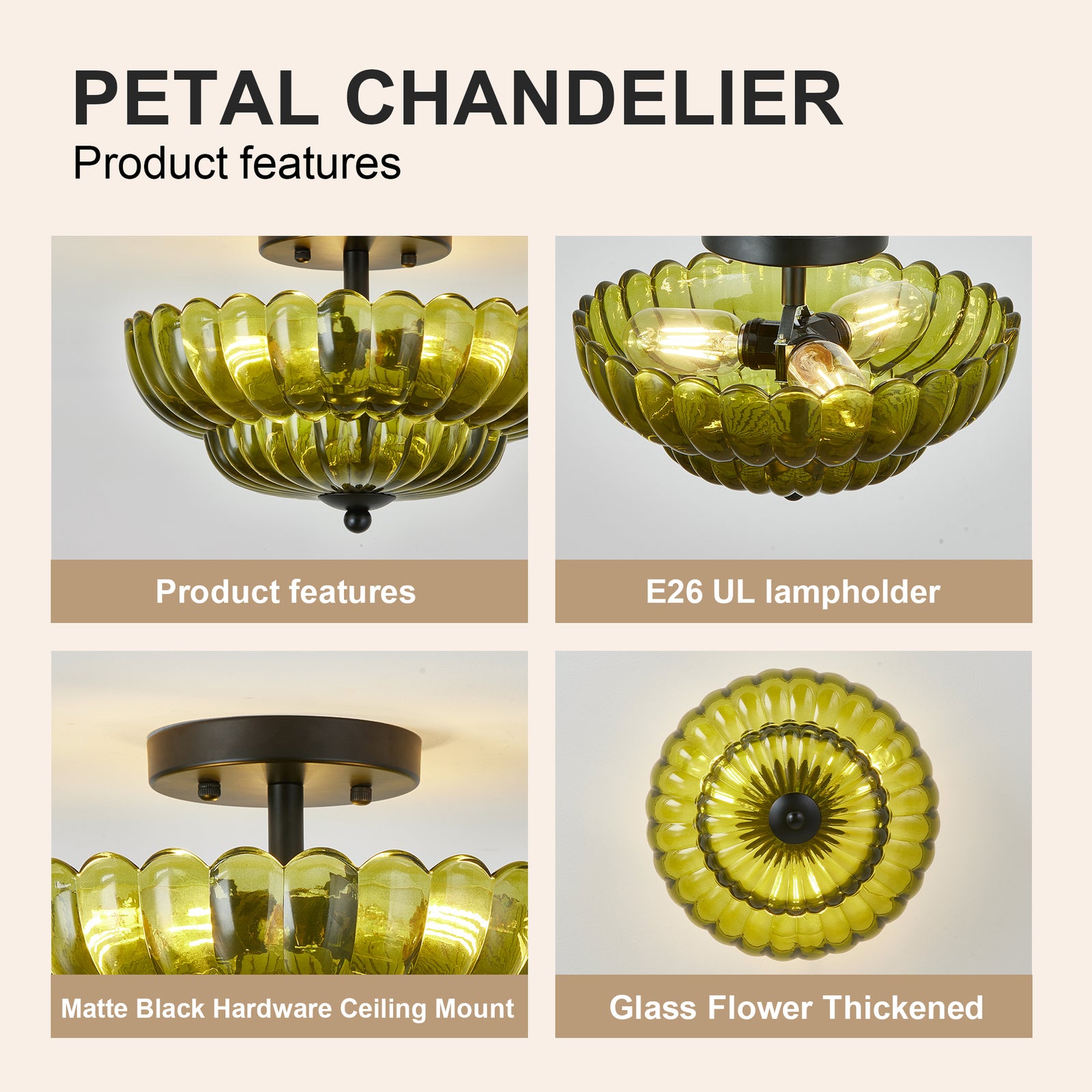 Green Glass 3-Bulb Semi-Flush Ceiling Light for Restaurant Dining Rooms — view 4