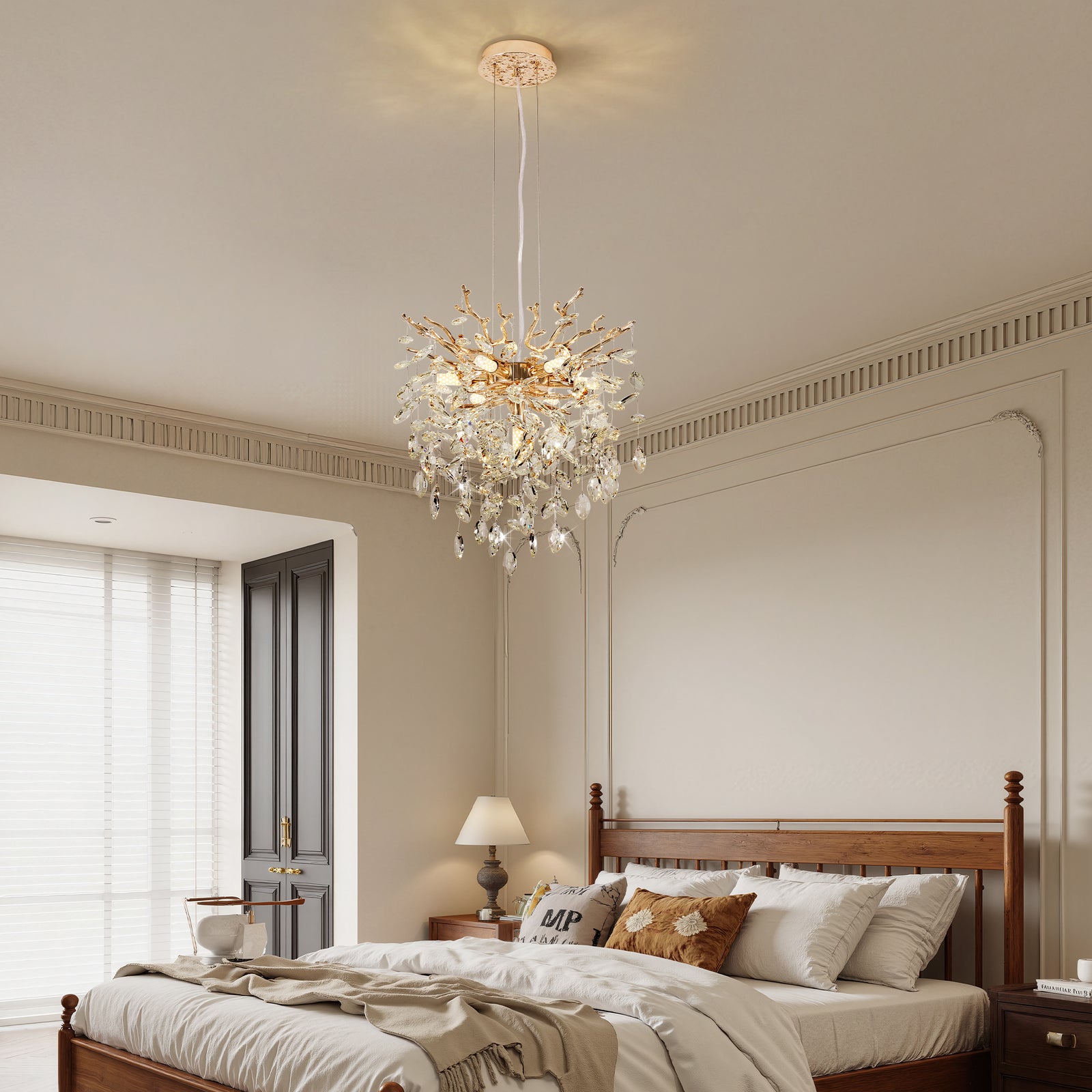 18-Inch Gold Tree-Branch 7-Light Crystal Chandelier for Restaurant Dining Rooms — view 3