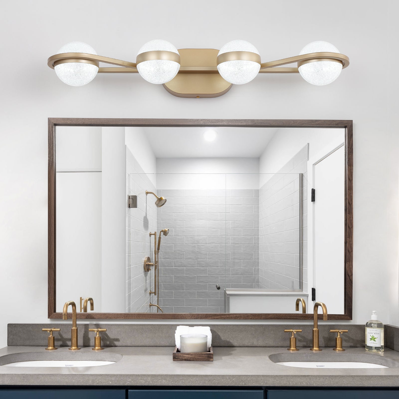 Gold 4-Light Crystal-Sand Vanity Wall Light — Restaurant Restroom — view 2