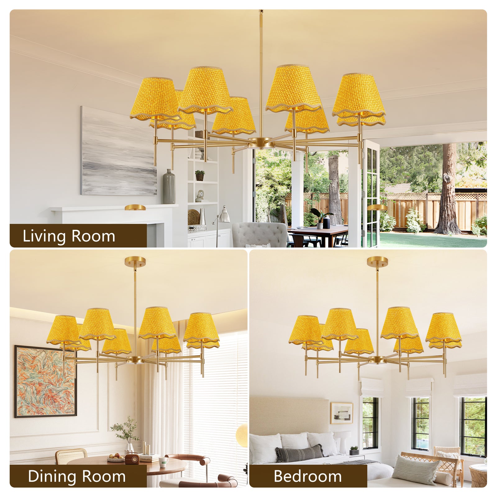 38.6-Inch Gold Farmhouse 8-Light Rattan Chandelier for Restaurant Dining Rooms — view 4