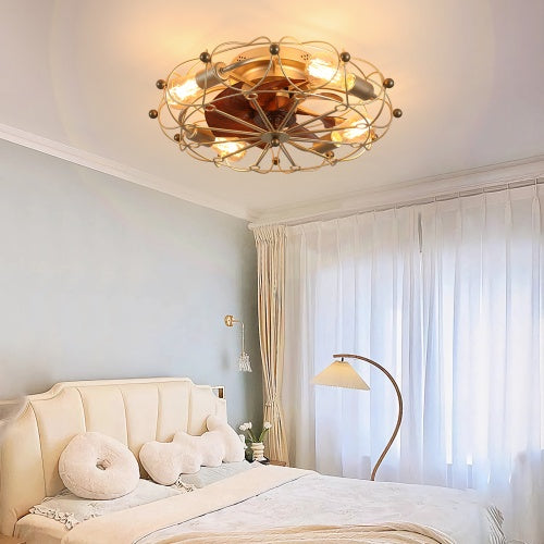 Low-Profile Black Cage Ceiling Fan with Integrated Light for Restaurant Patios — view 1