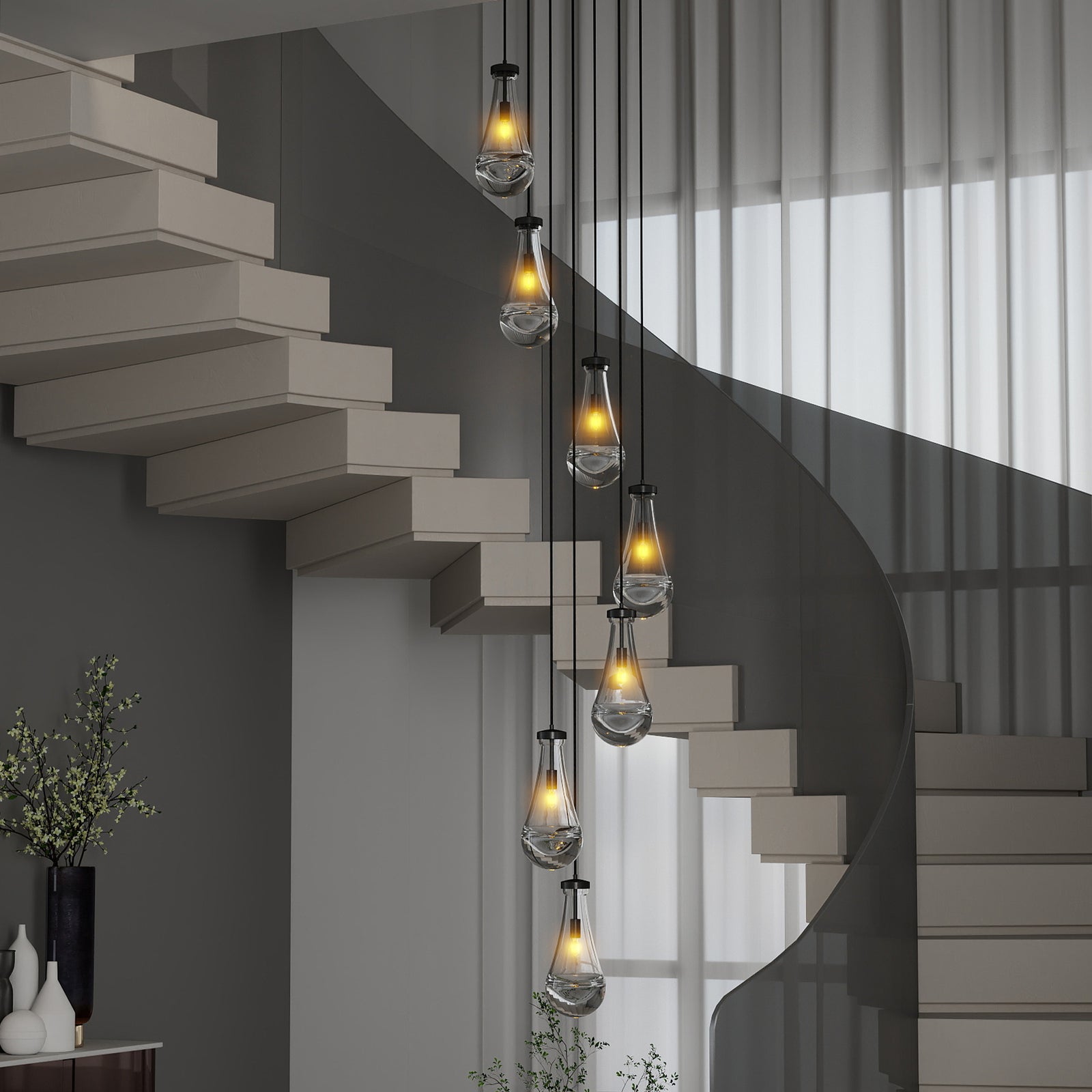 7-Light Black Pendant Chandelier — Restaurant Dining & Bar — view 1