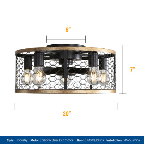 20-Inch Black Caged Ceiling Fan with LED — Restaurant Dining — view 7