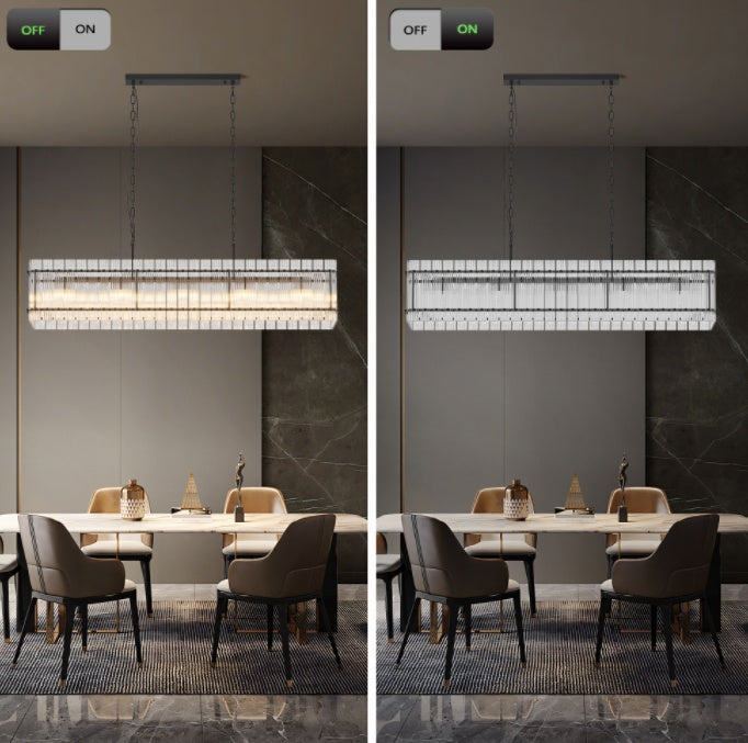 10-Light Black Rectangular Crystal Chandelier — Restaurant Dining — view 6
