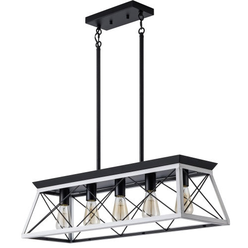 White and Charcoal Five-Light Farmhouse Chandelier for Restaurant Dining Rooms, Banquette Areas, and Warm Hospitality Interiors — view 4