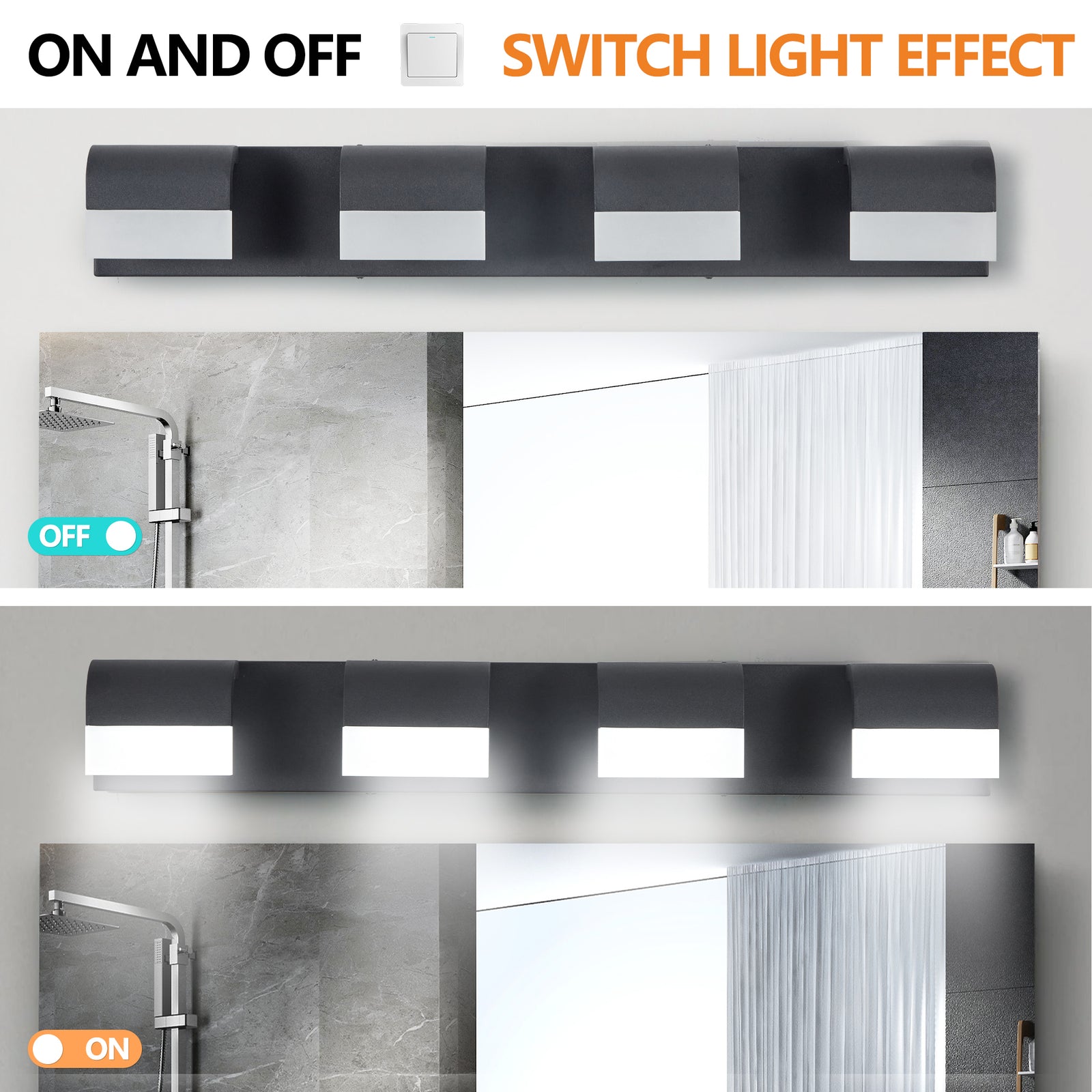 Matte Black 4-Light Acrylic Vanity — Restaurant Washroom — view 6
