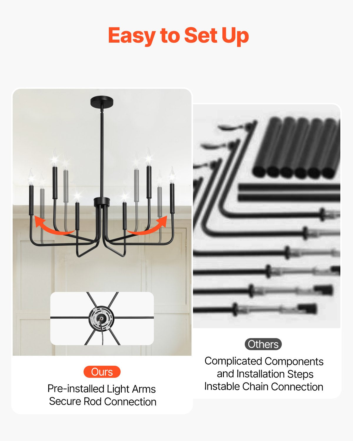 6-Light Black Farmhouse Chandelier — Restaurant Dining — view 5
