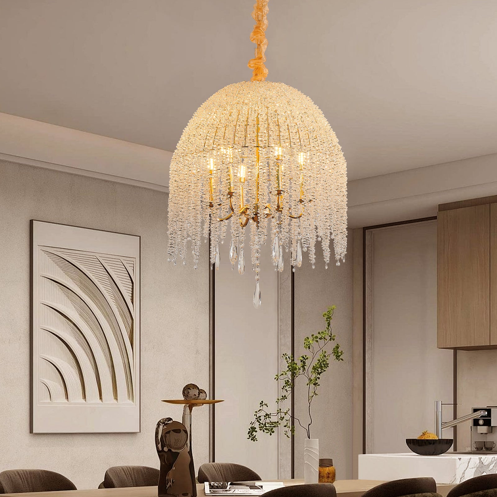 20-Inch Gold 6-Light K9 Crystal Waterfall Chandelier for Restaurant Dining Areas — view 2