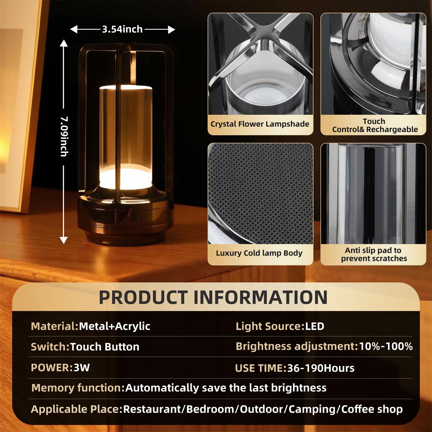 Cordless 5000mAh Touch Table Lamp for Restaurant Tables — view 2