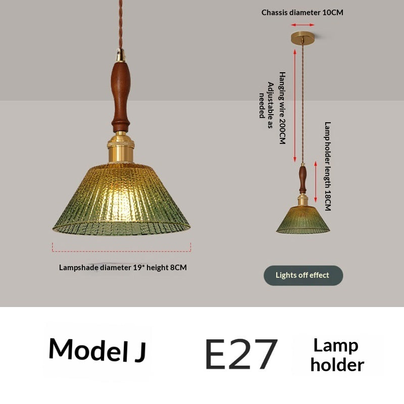 Nordic Retro Restaurant Chandelier Walnut Wood French Brass Glass Pendant Light — view 13