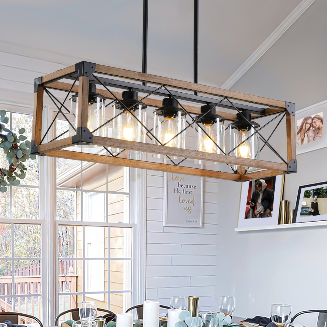 Walnut 5-Light Farmhouse Chandelier for Restaurant Dining Rooms — view 9