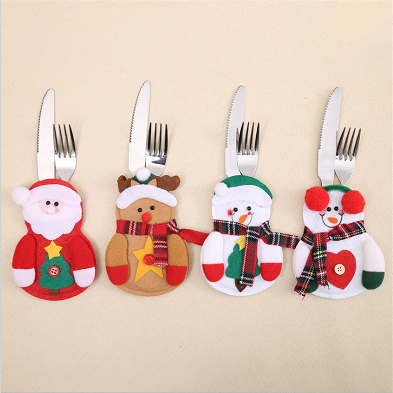 Christmas Decoration Restaurant Hotel Layout Pocket Fork Knife Cutlery Holder Santa Claus Fork Knife Gloves Bag Table Decor — view 1